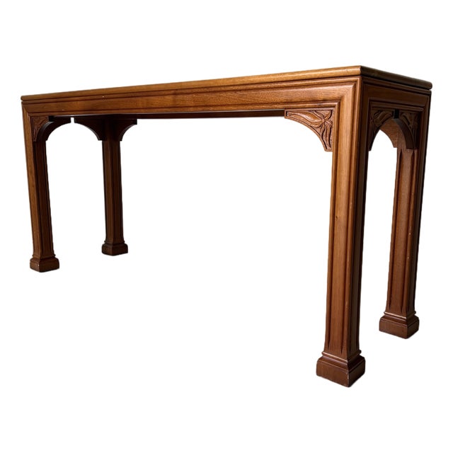 Vintage Chippendale-Style Solid Teak Console Table With Carved Details For Sale