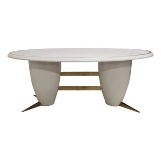 Oval Dining Table in White Lacquered Wood, 1980s For Sale