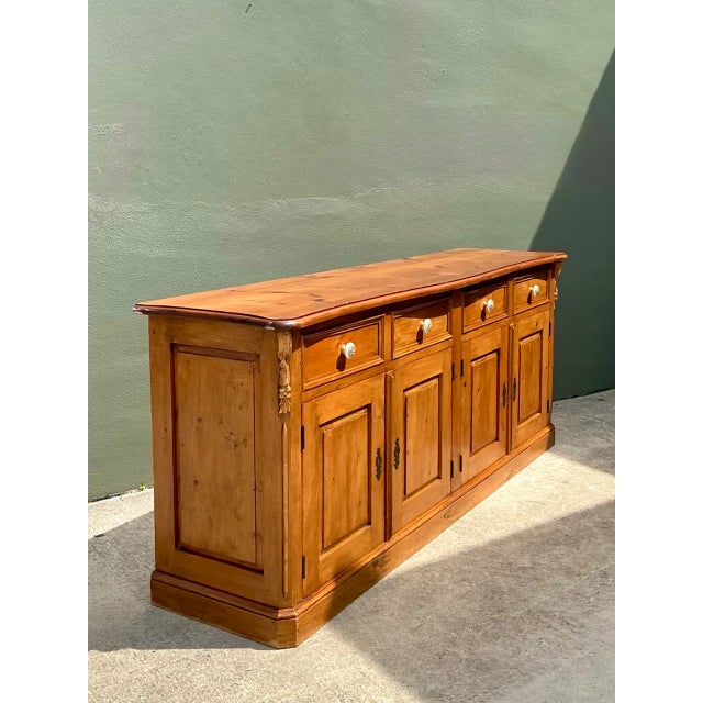 Chocolate Vintage Carved Knotty Pine Credenza For Sale - Image 8 of 12