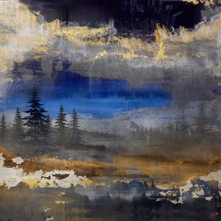 Aurora by Brian O'Neill | Oil & Acrylic with resin 24K Gold & White Gold Leaf on panel Landscape with trees and sky. For Sale