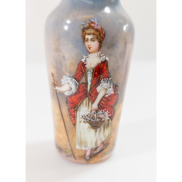 19th Century French Limoges Enamel on Copper Vase With Victorian Lady, Signed For Sale In New York - Image 6 of 12