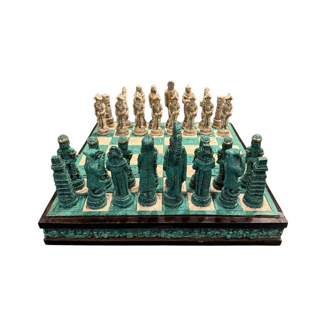 Vintage Mexican Hand Carved Chess Set With Carrying Case For Sale - Image 4 of 9