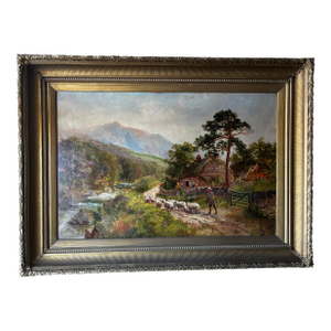 Early 20th Century John Falconar Slater Antique Original Oil Painting, English Impressionism Landscape Shepherd Scene