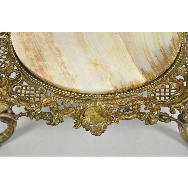 Antique French Victorian Bronze 2 Tier Onyx Stone Plant Stand Accent Side Table For Sale - Image 10 of 15