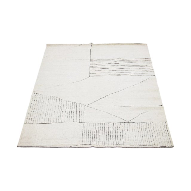 Contemporary 2020s Apadana's Modern Moroccan Style Ivory Wool Rug With Abstract Motif For Sale - Image 3 of 7