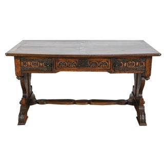 Early 20th Century Neogothic Oak Office Table, 1890s For Sale