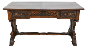 Early 20th Century Neogothic Oak Office Table, 1890s