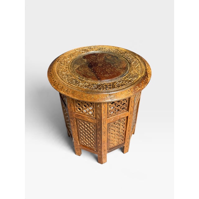 Brown Hand Carved Anglo Indian Hoshiarpur Folding Table, 1950 For Sale - Image 8 of 8