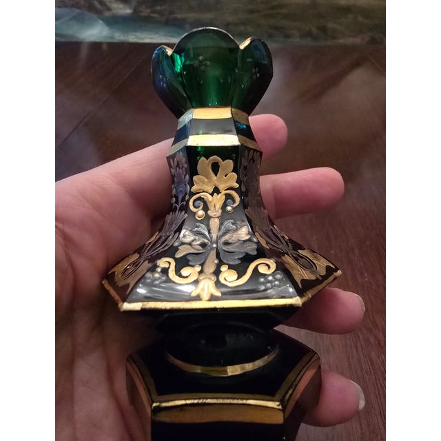 Glass Antique Moser Bohemian Glass Emerald Green Perfume Bottle For Sale - Image 7 of 12