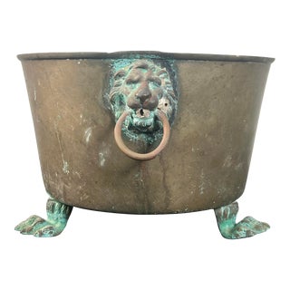 Antique Brass Planter Lion Head Handles Claw Feet For Sale