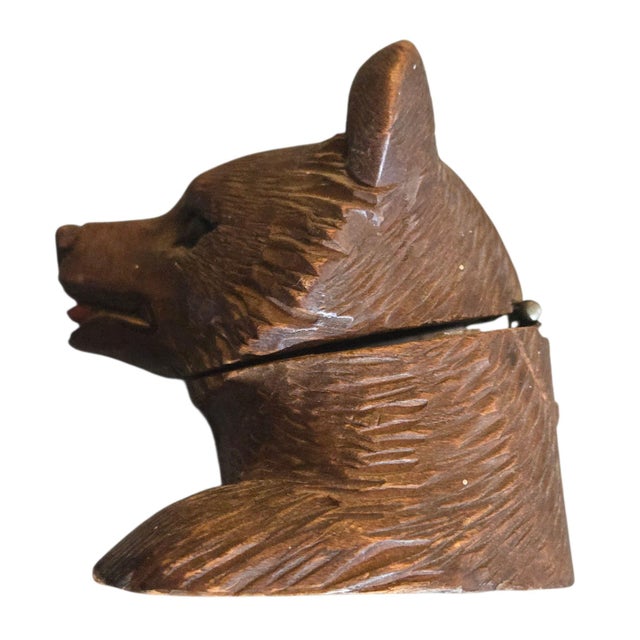 Wood Antique Black Forest Bear Inkwell Hand Carved Wooden Carving Sculpture 2 Inch For Sale - Image 7 of 18