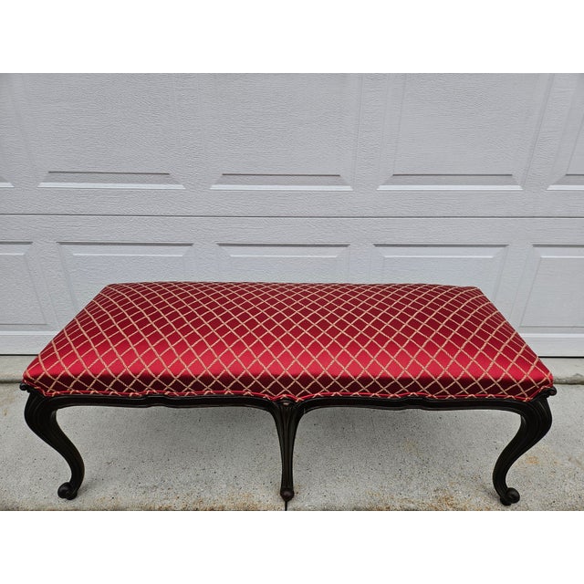 French Red and Gold Upholstered Bench For Sale - Image 3 of 14