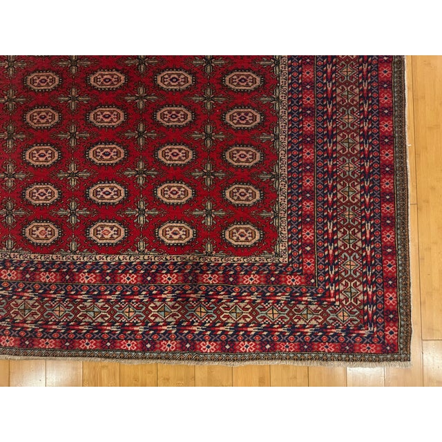 1930s Turkish Bokhara Tekke Gul Design on Deep Red Field Semi-Antique Rug For Sale - Image 6 of 10