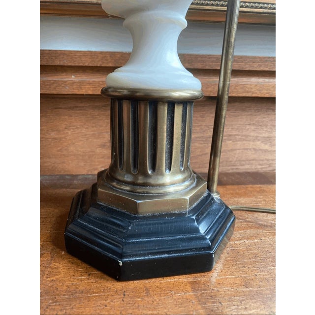 Vintage Neoclassical Style White Alabaster Boy Bust Table Lamp For Sale - Image 4 of 7