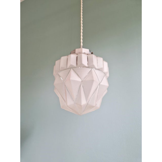 Bauhaus Art Deco Frosted Glass Pendant Light, 1930s For Sale - Image 3 of 10