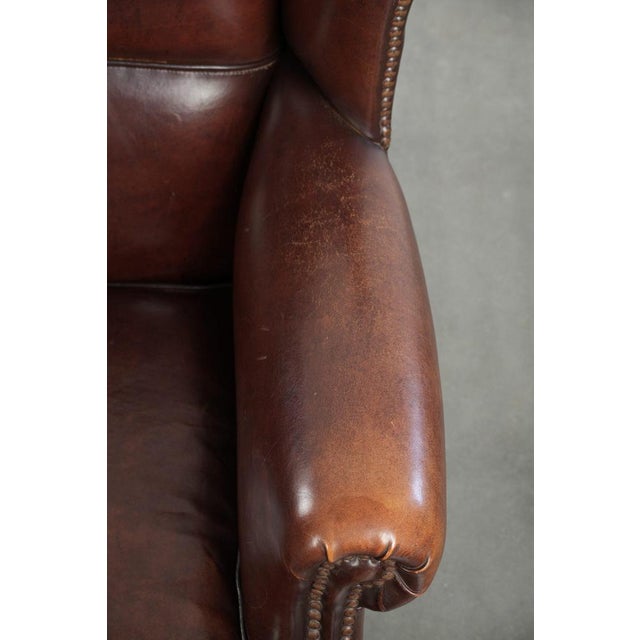Brown Vintage Wing Chair in Sheepskin Leather For Sale - Image 8 of 15