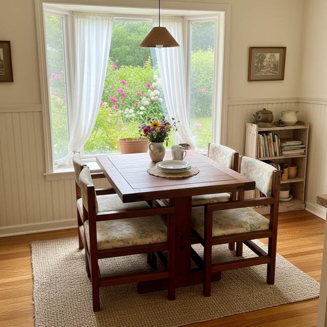 Solid and thoughtfully crafted, this vintage oak dining set reflects the durable, straightforward design favored in...