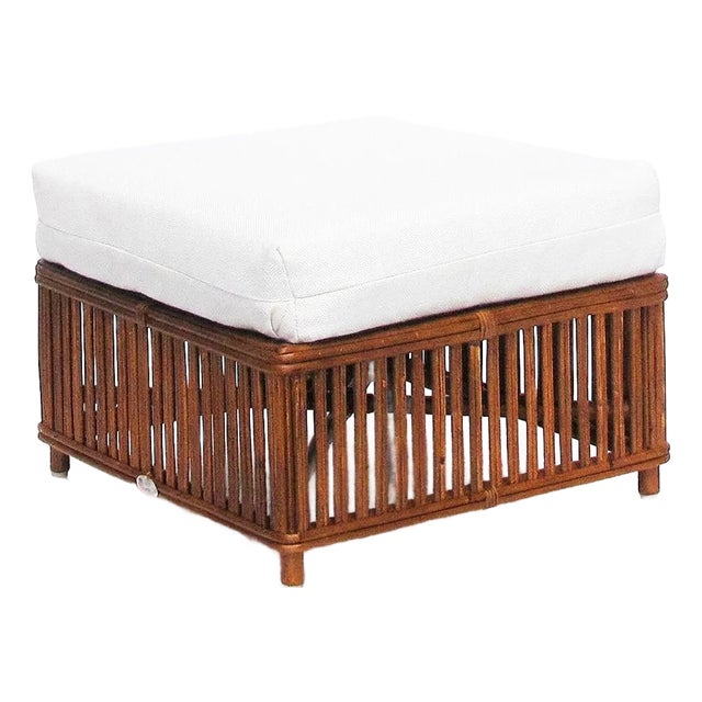 1990s Art Deco Presidents Nantucket Stick Walnut Finished Reed Rattan Otttoman For Sale