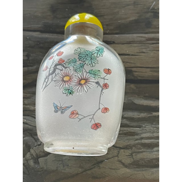 20 th c Vintage Chinese Blown. Glass with painting of flowered and a lady perfume bottle.