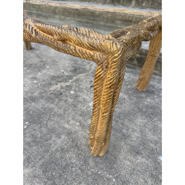 Brown Carved Faux Bois Glass Top Coffee Table For Sale - Image 8 of 8