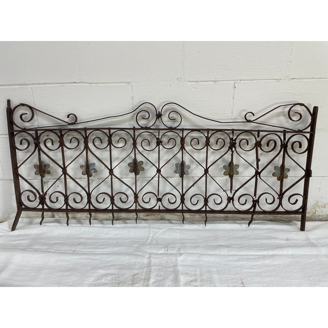 A wonderful vintage rustic iron fence panel rescued from a home in New Orleans French Quarter Historic District with 6...