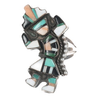 sz9 Large 1950's Zuni Rainbow Man multi-stone sterling ring For Sale