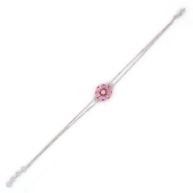 Contemporary Contemporary 18k Gold 1.36 Ct Sapphire Pink Flower Diamond Bracelet For Sale - Image 3 of 10