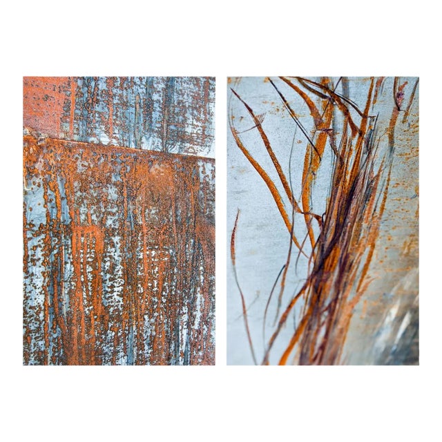 Contemporary Pair of Abstract Industrial Photographs, Abstract Art Prints, Set of Two 30 X 45" Fine Art Photography Prints, Rust Artworks For Sale