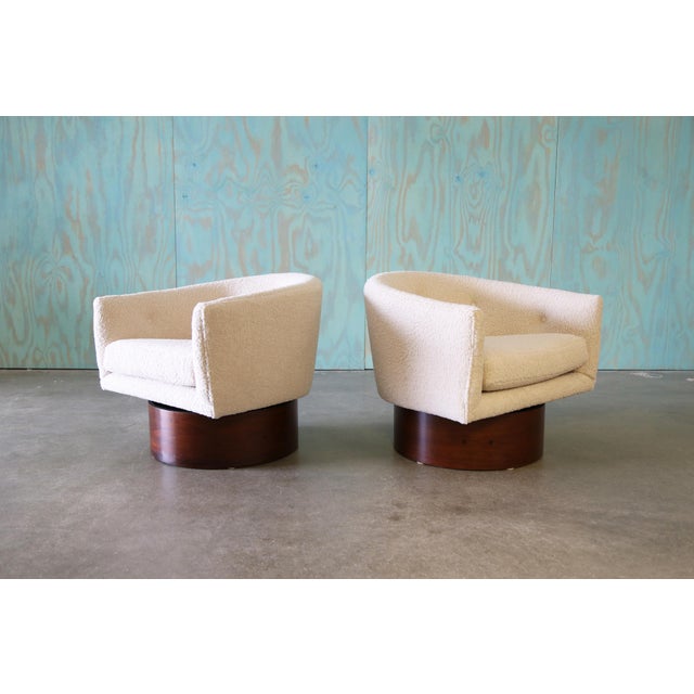 Wood 1960s Milo Baughman for Thayer Coggin Rosewood and Heavy Boucle Swivel Chairs For Sale - Image 7 of 14