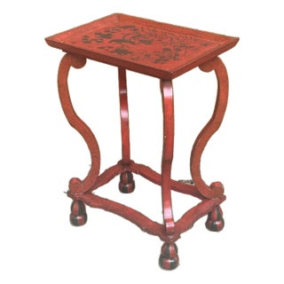 Vintage Red Hand Painted Chinoiserie Rectangular Accent Table For Sale