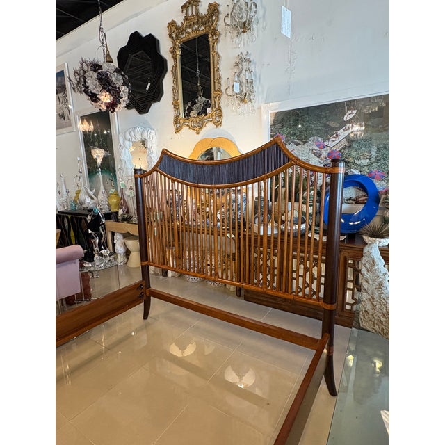 Vintage Bamboo Rattan Pagoda Queen Size Bed Headboard Footboard Frame Set For Sale - Image 11 of 12