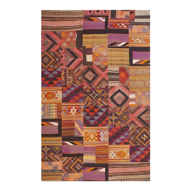 1930s Colorful Geometric Antique Gallery Scale Turkish Kilim Flatweave Rug For Sale