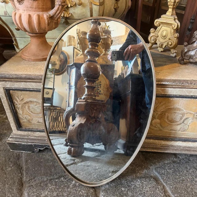 1960s Giò Ponti Style Mid-Century Modern Brass Italian Oval Wall Mirror For Sale - Image 11 of 13