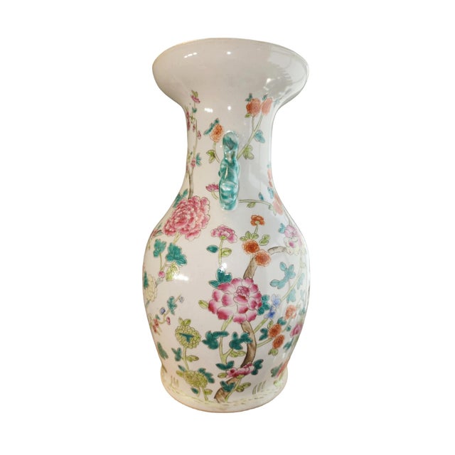 Stunning second half 20th century Chinese Famille Rose floral vase with apocryphal Qianlong mark to base, in excellent...
