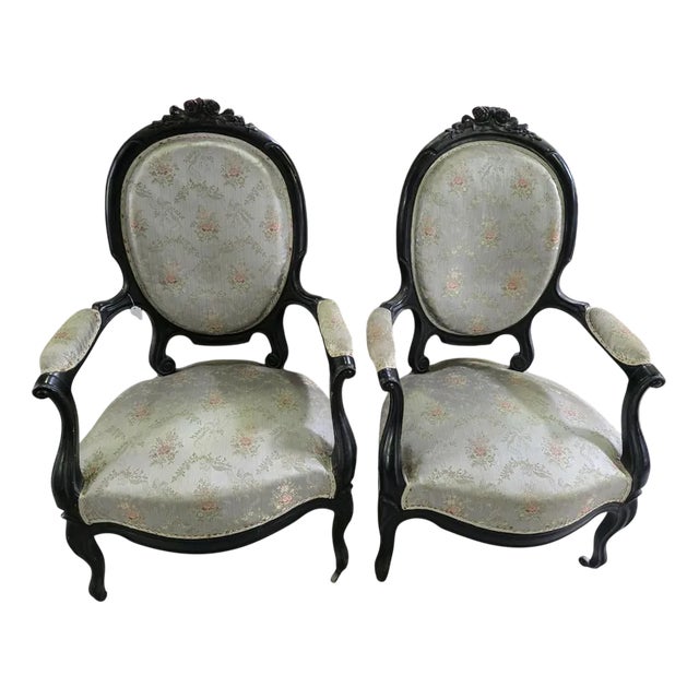 Napoleon III Armchairs in Blackened Wood, 1850, Set of 2 For Sale