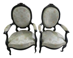 Napoleon III Armchairs in Blackened Wood, 1850, Set of 2