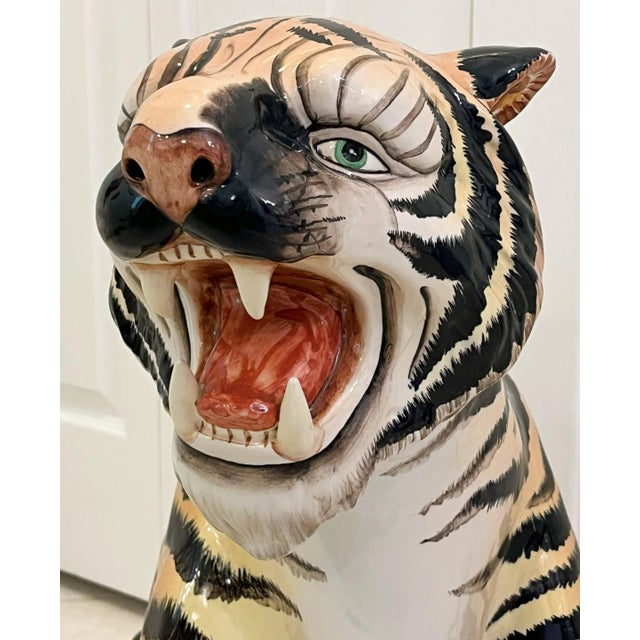 Vintage 1970's Large Scale Hand Painted Ceramic Tiger Figure For Sale - Image 9 of 12