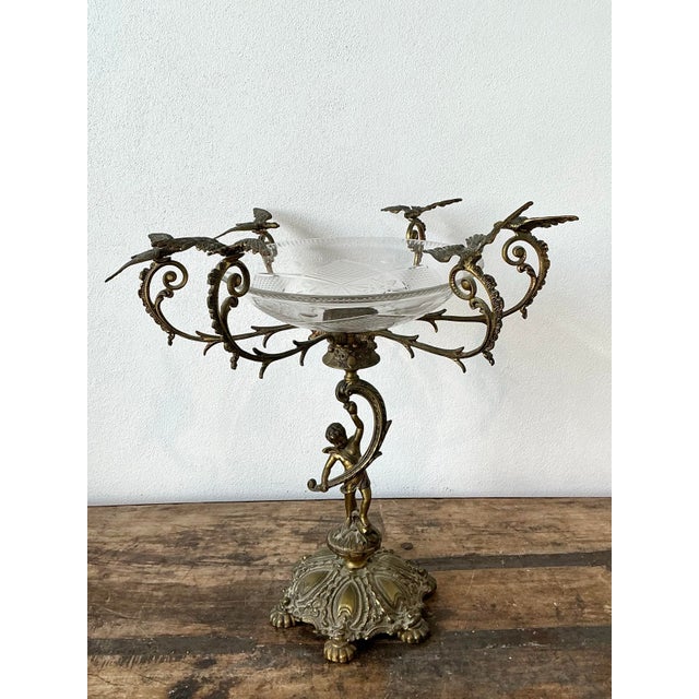Vintage Victorian Cut Glass and Brass Epergne For Sale - Image 12 of 12
