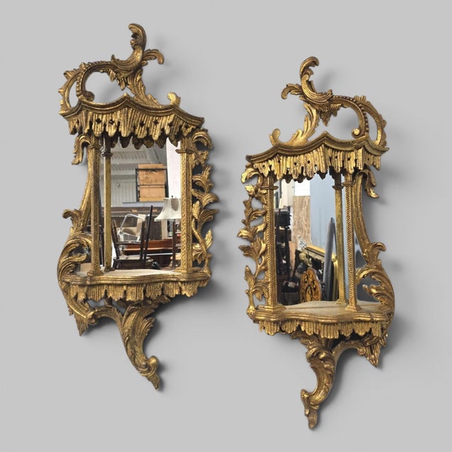Chinese Chippendale Gilt Wall Mirrors, 1920, Set of 2 For Sale - Image 10 of 10