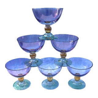 1960s Mid-Century Modern Irasdescent Coupe /Cocktail Glasses For Sale