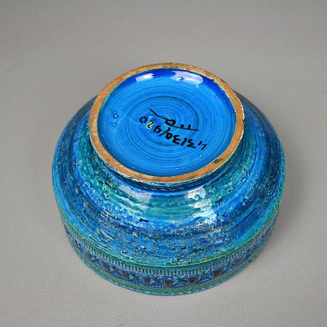 Rimini Blu Glazed Ceramic Footed Centerpiece Bowl by Aldo Londi by Bitossi, 1950s For Sale - Image 9 of 13