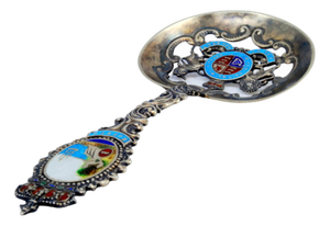 Silver Souvenir Spoon with Polychrome Cut-Out Shell