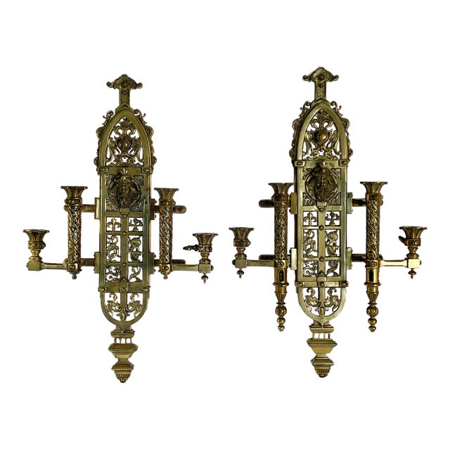 Mid 19th Century Renaissance-Style Four-Light Candelabra Sconces - Set of 2 For Sale