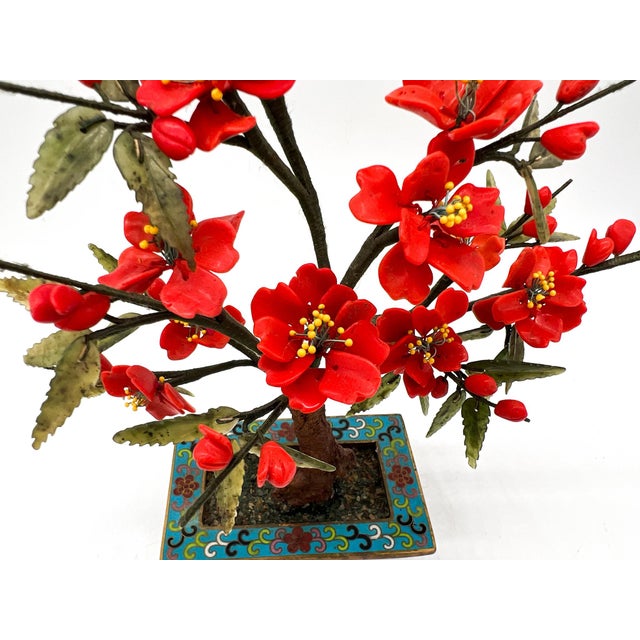 Vintage Cloisonné Flowering Jade Bonsai Tree in Enamel Planter | Chinoiserie Décor Accent - Hollywood Regency, Asian Inspired, Traditional For Sale - Image 11 of 12