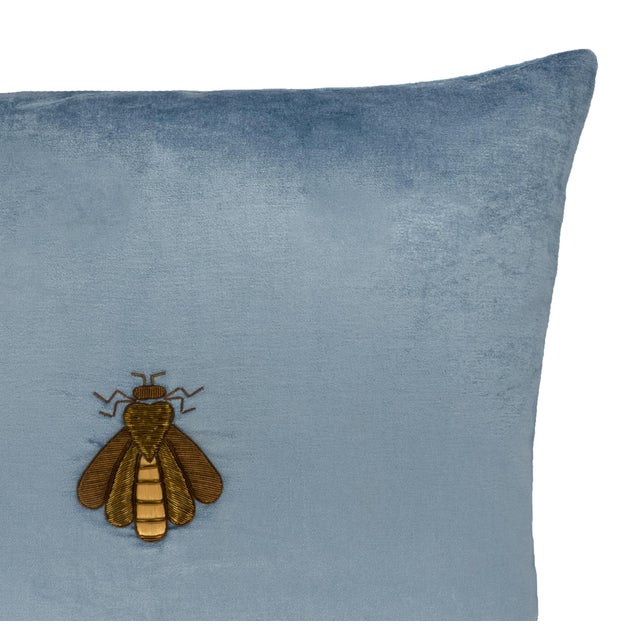 Cerulean Bee Silk Velvet Embroidered Throw Pillow Cover, 20 X 20 For Sale - Image 4 of 7