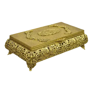 Vintage French Hollywood Regency Style Gold Filigree Vanity Jewelry Box by Globe