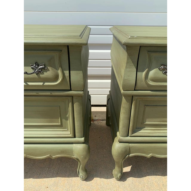 French Provincial Nightstands Set Vintage Shabby Chic Storage Tables For Sale - Image 9 of 10