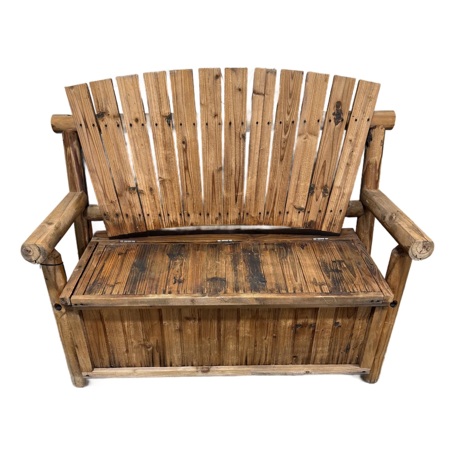 Vintage Rustic Log Adirondack Style Bench With Storage | Chairish