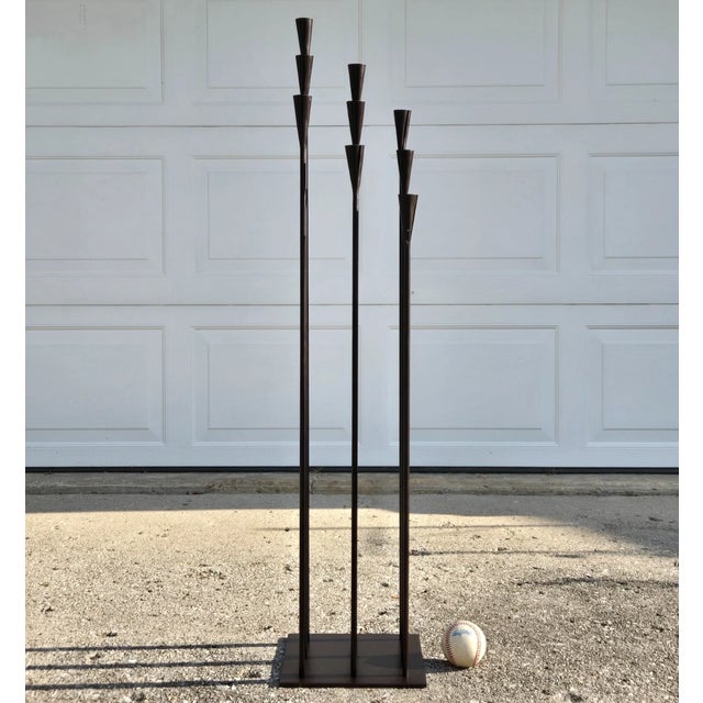 Harry Bertoia Brutalist Metal 42" Floor Candelabra, Manner of Harry Bertoia For Sale - Image 4 of 16