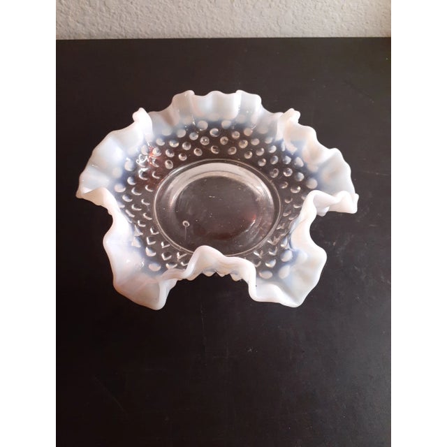 Fenton Art Glass Company 1960s Fenton White Hobnail Opalescent Ruffled Bowl & Bud Vase Set - 2 Pieces For Sale - Image 4 of 7